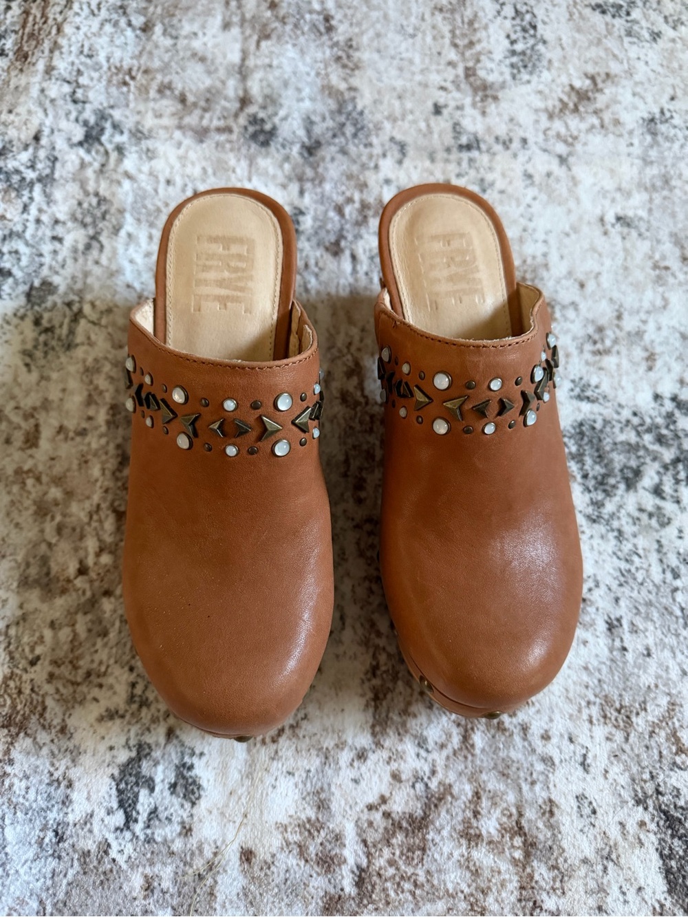 Frye Jessica studded mules clogs Genuine Leather